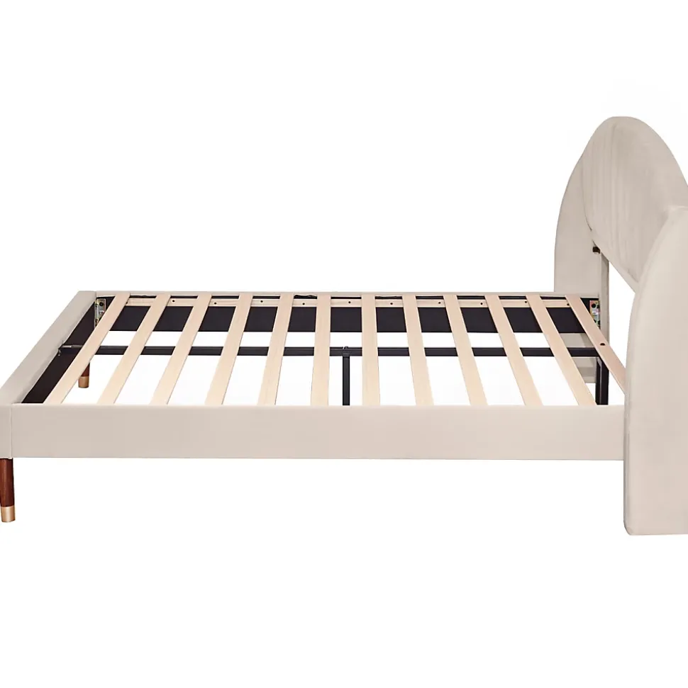 Lit Double 160x200 cm - Lit Rembourré ado - Velours - Sans Matelas - Beige