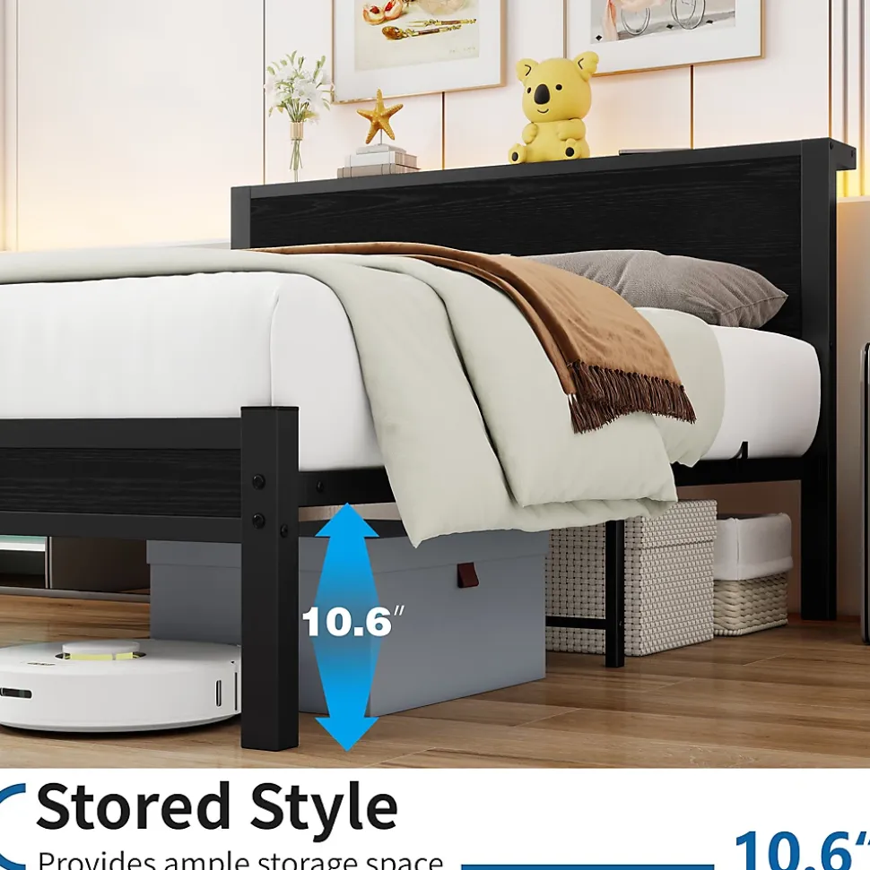 Lit Double 140x200 cm - Style Minimaliste avec Structure Métal MDF - sans Matelas - Noir