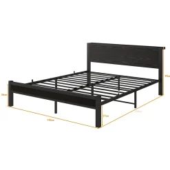 Lit Double 140x200 cm - Style Minimaliste avec Structure Métal MDF - sans Matelas - Noir