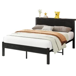 Lit Double 140x200 cm - Style Minimaliste avec Structure Métal MDF - sans Matelas - Noir