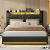 Lit Double 140x200 Cm Avec Rangement Et Port De Charge, Éclairage Par Bande Lumineuse, Noir