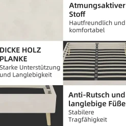 Lit Double 160x200 cm Bas Moderne pour Adulte/Ado avec Structure Stable, Sans Tête de Lit, Sans Matelas, Velours Hollandais Beige