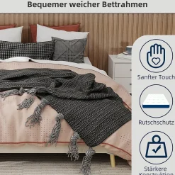 Lit Double 160x200 cm Bas Moderne pour Adulte/Ado avec Structure Stable, Sans Tête de Lit, Sans Matelas, Velours Hollandais Beige