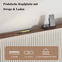 Lit double 180x200 cm capitonné adulte avec métallique stable et design à ailes - plateforme rembourrée velours côtelé beige/crème