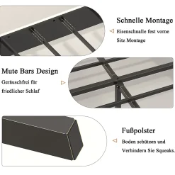 Lit double 140x200 cm capitonné adulte avec métallique stable et design à ailes - plateforme rembourrée velours côtelé beige/crème