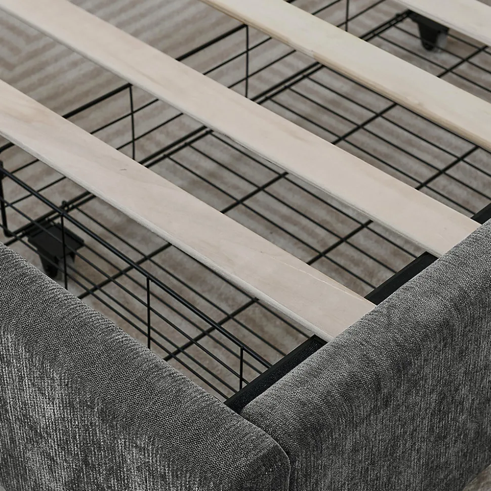 Lit double 160x200 cm, chenille, 4 tiroirs - gris foncé