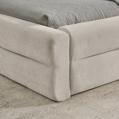 Lit double 160x200 cm, chenille, cadre eucalyptus/fer - beige