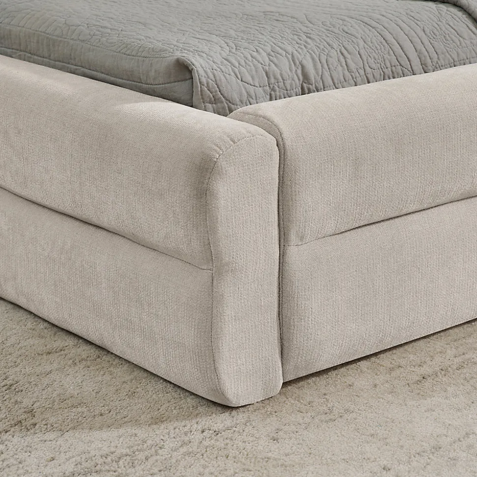 Lit double 160x200 cm, chenille, cadre eucalyptus/fer - beige