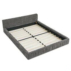 Lit double 160x200 cm, chenille veloutée, bois eucalyptus - gris foncé