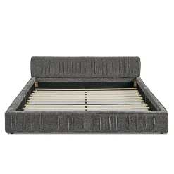 Lit double 160x200 cm, chenille veloutée, bois eucalyptus - gris foncé