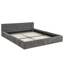 Lit double 160x200 cm, chenille veloutée, bois eucalyptus - gris foncé