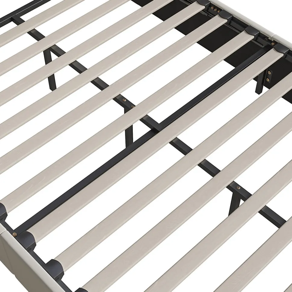 Lit double 140x200 cm en velours blanc cassé avec clous décoratifs, motif ondulé, sommier à lattes et rangement