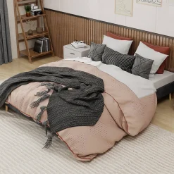 Lit Double 160x200 cm, Lit Adulte et Ado avec Cadre Bas Minimaliste, Design Stable en Velours Hollandais Gris, Sans Matelas