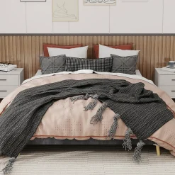 Lit Double 160x200 cm, Lit Adulte et Ado avec Cadre Bas Minimaliste, Design Stable en Velours Hollandais Gris, Sans Matelas