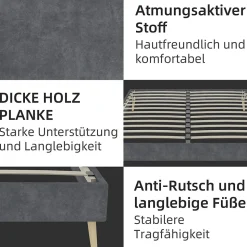 Lit Double 160x200 cm, Lit Adulte et Ado avec Cadre Bas Minimaliste, Design Stable en Velours Hollandais Gris, Sans Matelas