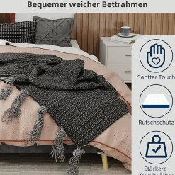 Lit Double 160x200 cm, Lit Adulte et Ado avec Cadre Bas Minimaliste, Design Stable en Velours Hollandais Gris, Sans Matelas