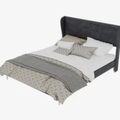 Lit Double 160x200 cm, Lit Adulte avec Tête de Lit Douce et Cadre Bas, Velours et Métal, Gris, sans Matelas