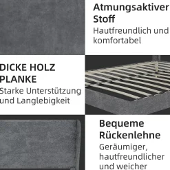 Lit Double 160x200 cm, Lit Adulte avec Tête de Lit Douce et Cadre Bas, Velours et Métal, Gris, sans Matelas