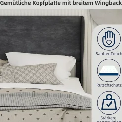 Lit Double 160x200 cm, Lit Adulte avec Tête de Lit Douce et Cadre Bas, Velours et Métal, Gris, sans Matelas