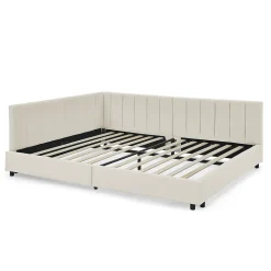 Lit double 140x200 cm, velours, dossier haut - beige