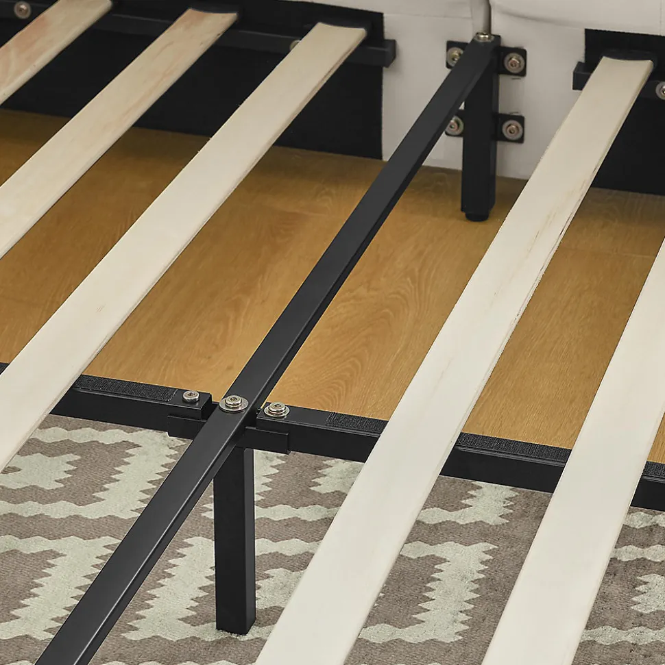 Lit double 140x200 cm, velours, dossier haut - beige