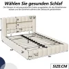Lit double 180x200cm avec rangements, lit de souche avec éclairage LED, lit capitonné lit adulte lit ado, lin beige