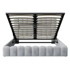 Lit double 180x200cm avec rangements, lit de souche avec éclairage LED, lit capitonné lit adulte lit ado, lin gris