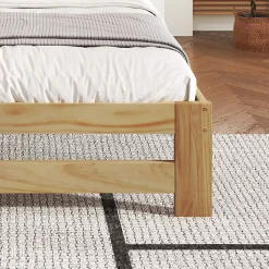 Lit Double 140x200cm Bois Massif Tête Lattes Naturel Blackcolors