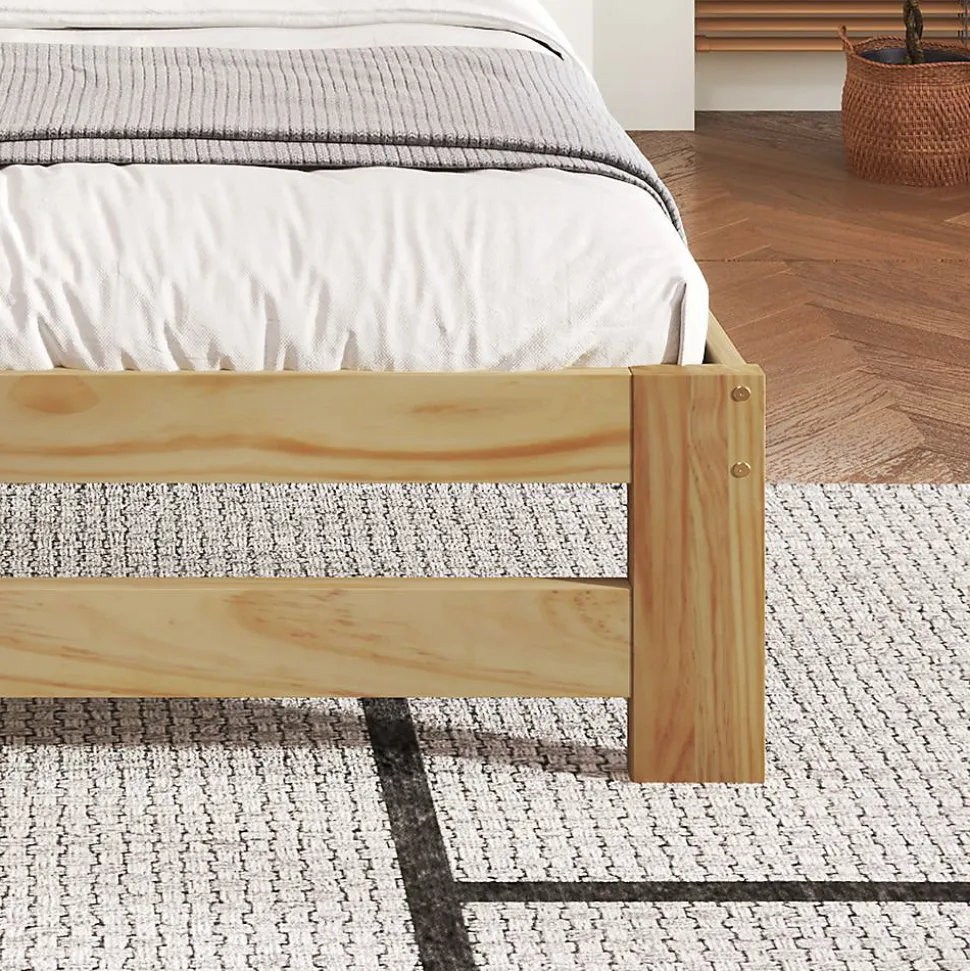 Lit Double 140x200cm Bois Massif Tête Lattes Naturel Blackcolors