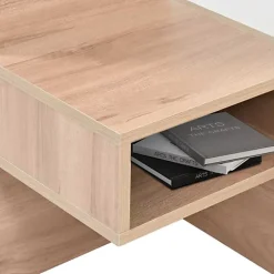 Lit double 140x200cm en bois - avec 2 chevets et 2 tiroirs - 2 liseuses avec prise USB - Blanc + Naturel (matelas non inclus)