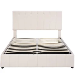 Lit Double 140x200cm Hydraulique LED Velours Blanc Crème Blackcolors