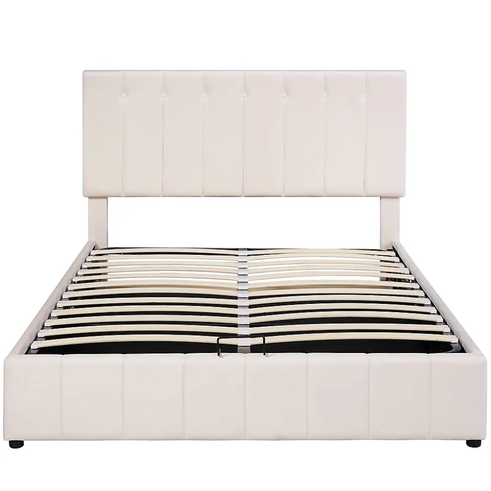 Lit Double 140x200cm Hydraulique LED Velours Blanc Crème Blackcolors