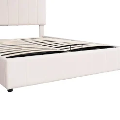 Lit Double 140x200cm Hydraulique LED Velours Blanc Crème Blackcolors