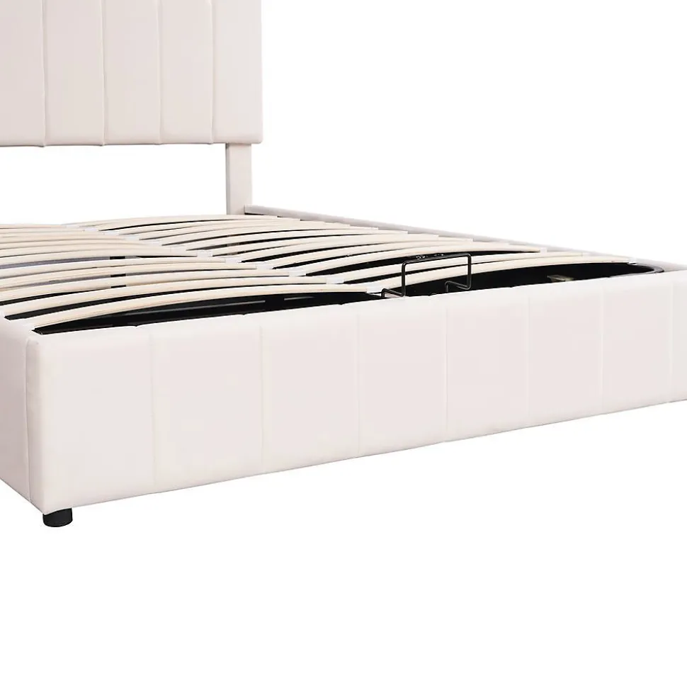 Lit Double 140x200cm Hydraulique LED Velours Blanc Crème Blackcolors