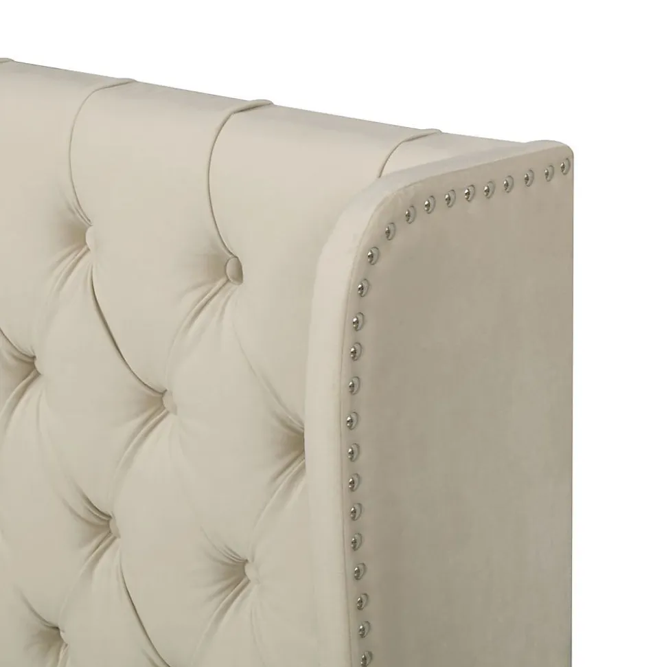 Lit Double 140x200cm Oreilles Velours Hydraulique Beige Blackcolors