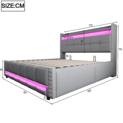 Lit Double 160X200Cm Usb Led Hydraulique Lin Blackcolors