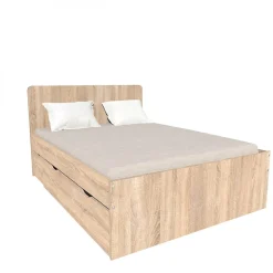 Lit double ZENIA 140x190 + 2 chevets + 2 tiroirs / Décor Chêne blanchi