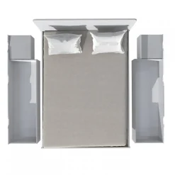 Lit double ZENIA 140x190 + 2 chevets + 2 tiroirs / Décor Chêne blanchi & noir