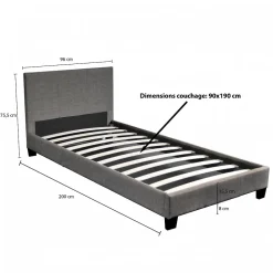 Lit DUBLIN 90x190 + 1 sommier / Gris foncé