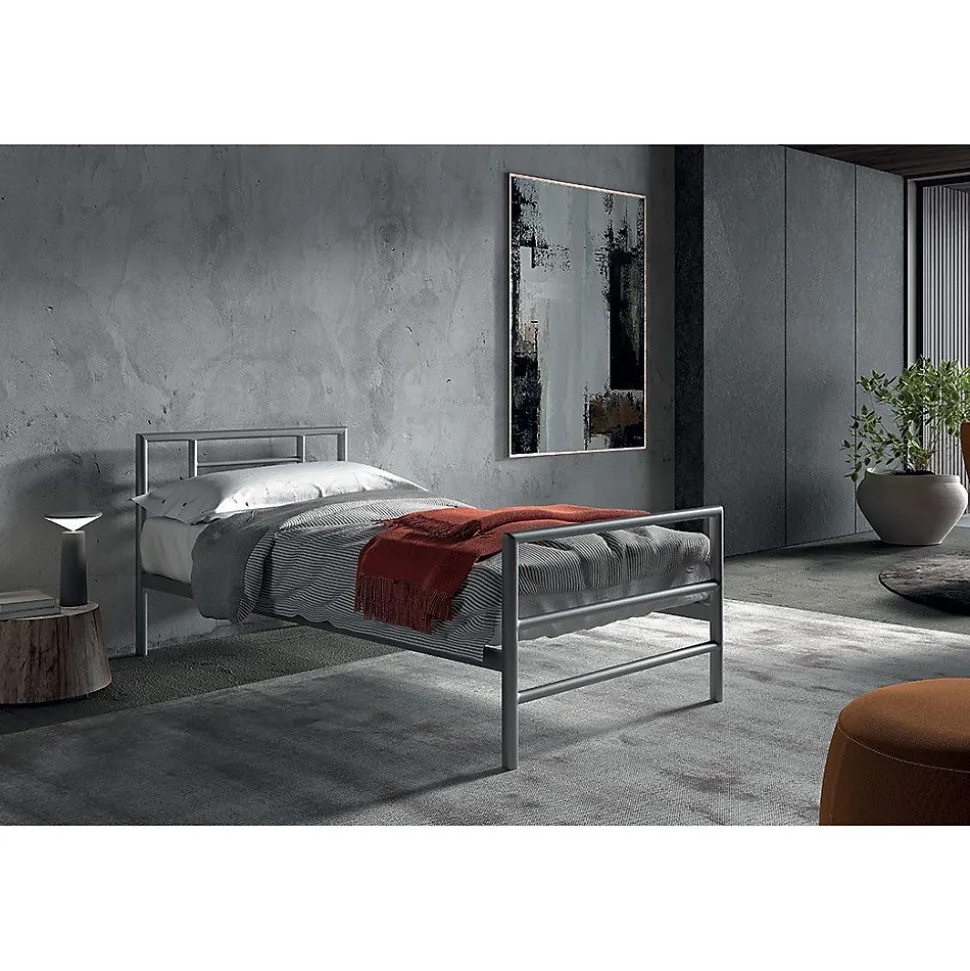 Lit ECHO Lit simple 90x200 cm gris métal avec sommier inclus