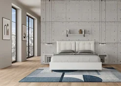 Lit Egos Annalisa avec sommier 160x200 et coussins simili cuir blanc