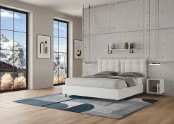 Lit Egos Annalisa avec sommier 160x200 et coussins simili cuir blanc