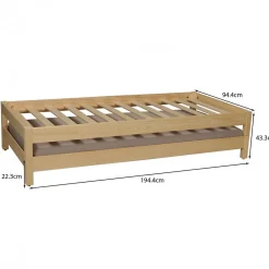 Lit empilable JONAS 90x190 (lot de deux lits)+ 2 sommiers / Naturel