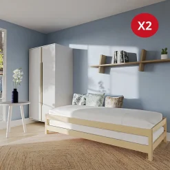 Lit empilable JONAS 90x200 (lot de deux lits)+ 2 sommiers / Naturel