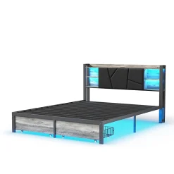 Lit en bois de fer 140x200 tête de lit lit avec lampe avec bout de lit double tiroirs chargeur