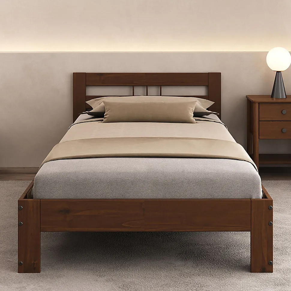 Lit en bois THEO 100 x 200 cm - Coloris châtaignier