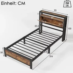 Lit en métal 90 x 200 cm avec espace de rangement et tête de lit noir Blackcolors