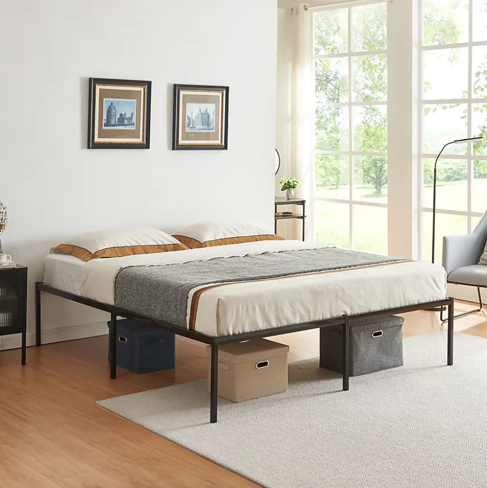 Lit en métal Vaardö acier 160 x 200 cm noir en.casa