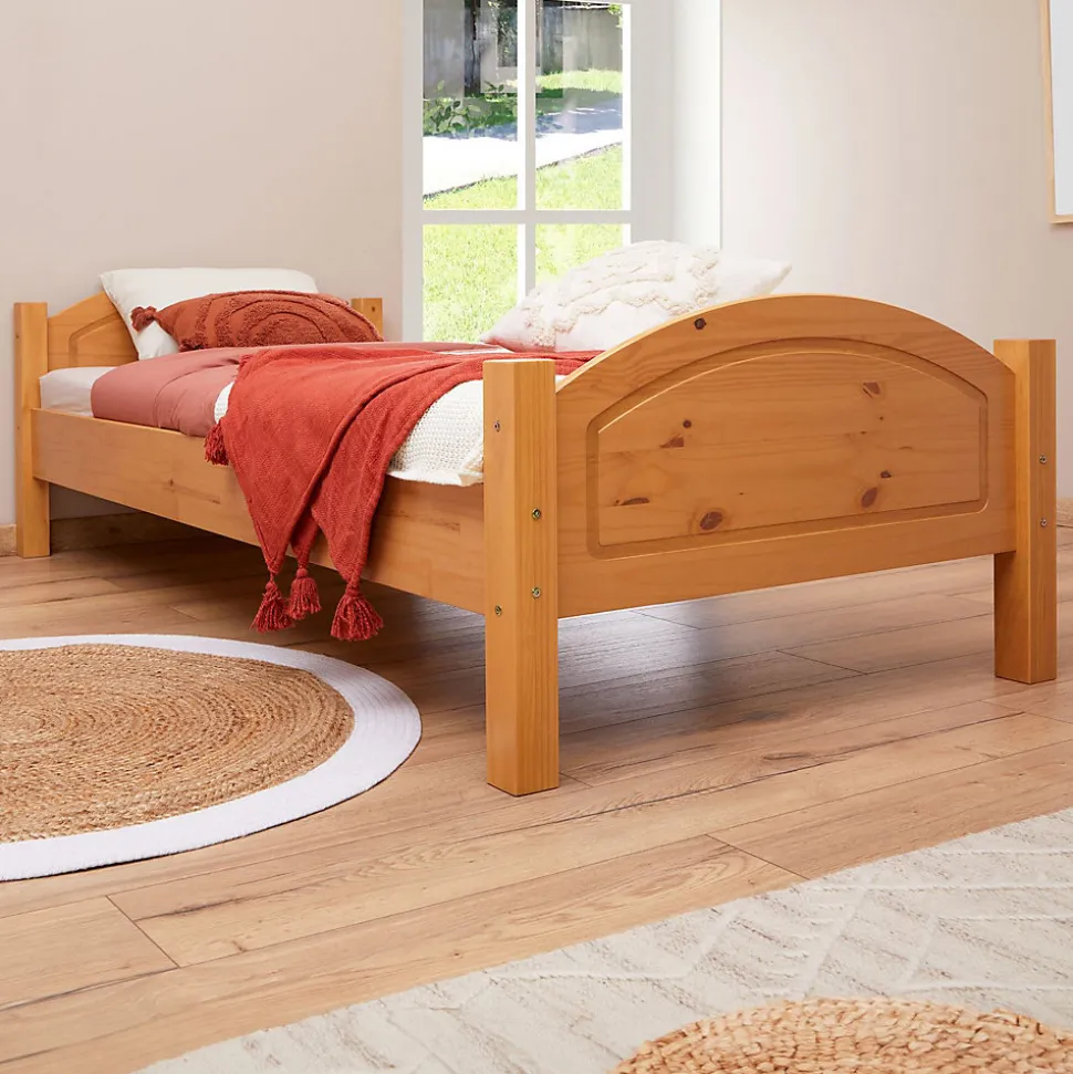 Lit en pin FLIMS, 90 x 200 cm, lasuré couleur hêtre