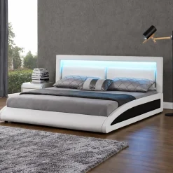 Lit en simili Blanc avec LED intégrées - 160x200cm - BRIXTON